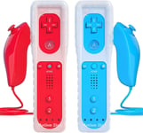 2 Pièce Manette De Wii Avec Manette Nunchuck,Contrôleur De Wii Télécommande Controller Pour Wii Remote Motion Plus Intégré Avec Contrôleur Nunchuk Étui En Silicone Dragonne Pour Wii (Blue+Red)