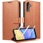 QHOHQ Tenphone Coque pour Samsung Galaxy A15 4G/5G + 2 x Verre Trempé, [RFID Blocage], Etui Protection Housse Premium en Cuir PU, [Fentes pour Cartes] Bouton Magnétique Flip Case (Classique)-Marron