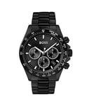 BOSS Men's 43 mm Chronograph Quartz Watch Hero Collection with Black Stainless Steel Bracelet, Black Dial, Date Function, 3 Sub-Dials, 5ATM Water Resistant - 1513754