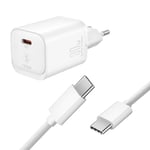 Äärimmäisen nopea laturi Samsung Galaxy S25:lle 30 W USB-C virtalähde + kaapeli 2 m - valkoinen