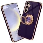 Nuxiady Coque pour Samsung Galaxy A15 5G / 4G Antichoc Housse Silicone TPU Étui avec Magnétique Support à Anneau Rotatif, Etui 360° Ring Stand Case Protection Cover pour Galaxy A15, Violet foncé