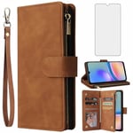 Asuwish Compatible with Samsung Galaxy A05s/A05 Wallet Case Tempered Glass Screen Protector and Leather Flip Cover Card Holder Stand Cell Accessories Phone Cases for Ao5s Ao5 A 05s 05 Women Men Brown