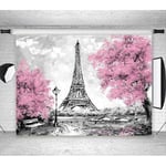 9x6ft Paris Eiffeltornet Bakgrund för Fotografering Rosa Blommor Träd Fotoälskare Bröllop Studio Rekvisita Bakgrund Banner Vinyl