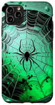 Coque pour iPhone 11 Pro Max Green Spider Strange and Unusual Spider Web Boys Black Green