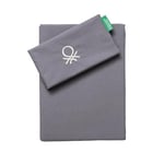 UNITED COLORS OF BENETTON. 2-Piece Bedding Set (Duvet Cover 155 x 220 cm + Pillowcase 80 x 80 cm) 200 Thread Count 100% Cotton Dark Grey & Neutral Taupe Be