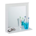 Relaxdays Wall-Mounted Mirror, Storage Tier, Bathroom, Hallway, Rectangular, Modern, MDF, HxWxD 42.5 x 40 x 13 cm, Boards, Glass, White, Pack of 1 ,10027816