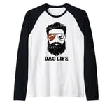 Mens Football Hockey Dad Messy Hair Beard Football Hockey Dad Raglan Baseball Tee