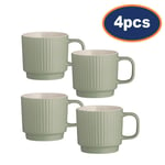 Coffee Mug Set 355ml Green Ceramic Embossed Ribbed Cup Tea Hot Drinking Mugs 4pc