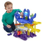 Fisher-Price Coffret Piste de Course Batcave Propulsion et Course Batwheels DC avec Effets sonores et Lumineux, Plusieurs véhicules Dont Bam la Batmobile et Redbird, à partir de 3 Ans, HRJ21