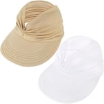 Solhattar för kvinnor UV-skydd Solskärm Bred Brätte Sommarhattar med hästsvans White Beige