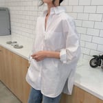 Women'S Shirt Women White Shirt Cotton Spring Autumn Vintage Ladies Tops Long Sleeve Casual Turn-Down Collar Women'S Loose Blouses-White_L