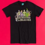 Official Dungeons And Dragons Inspired Cartoon Line Up Black T-Shirt : S,M,L