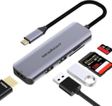 Adaptateur Multiport hub USB C, Adaptateur 5 en 1 USB-C à HDMI, Lecteur SD/TF de Transfert de données Rapide HDMI 4K USB 3.0, Support d'extension USB C pour Apple Macbook