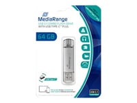 Mediarange Combo - Usb Flash-Enhet - 64 Gb - Usb 3.1 / Usb-C - Silver