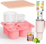 TENQUAN Stanley Cup Ice Mold, Large Silicone Stanley Ice Cube Tray with Lid 4-in-1 Round Ice Cube Moulds 20/30/40oz Stanly Cup Ice-Making for Cold Freezing Ice Drinks Coffee Juice (Pink)