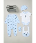 Rock A Bye Baby Boys Boat Print All in One Cotton 5-Piece Gift Set - Sky Blue - Size Newborn