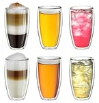 Creano Verre thermique à double paroi 250 ml, verre à double paroi également adapté aux petites mains, tasses à cappuccino à double paroi, café, thé, verres à latte lot de 6