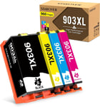 903Xl Puce Mise À Jour Compatible Avec Hp 903Xl 903 Xl Cartouche D'Encre Pour Hp Officejet Pro 6950 6960 6970 All-In-One Imprimante (1 Noir/1 Cyan/1 Magenta/1 Jaune,Paquet De 4)