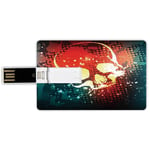 64G USB Flash Drives Credit Card Shape Skull Memory Stick Bank Card Style Digital Grunge Display over Computer Art Stylized Futuristic Background Graphic,Scarlet Teal Waterproof Pen Thumb Lovely Jump