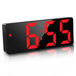 JQGo Alarm Clock Digital Battery Powered, LED Travel Alarm Clocks Beside Mains Powered Non Ticking with Snooze Temperature Date Time Brightness Adjustable for Kids Adults (Red)