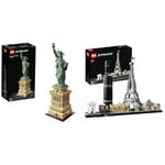 LEGO 21042 Architecture Statue of Liberty Model Building Set & 21044 Architecture Paris Model Building Set with Eiffel Tower and The Louvre Model, Skyline Collection, Office Home Décor