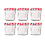 Danmu Art 6pcs 150ml Small Glass Jam Jars with Red Gingham Lids Small Mason Jars Lead-Free Glass for Honey Coffee Tea Seeds Nuts Spice