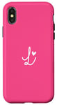 Coque pour iPhone X/XS Lettre initiale L minimaliste cœur monogramme rose vif vif