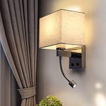 ZMH Applique murale 2 en 1 avec bras de lecture réglable et lampe de à coucher LED moderne avec interrupteur Blanc abat-jour en tissu E27 Applique murale pour hôtel chambre