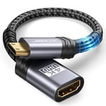 JSAUX Adaptateur Mini HDMI, Adaptateur Mini HDMI mâle à HDMI Femme avec 4K@60hz HDR 3D, Compatible avec Carte Graphique, Raspberry Pi Zero W, HDTV, Tablette, Projecteur (Gris)