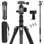 SIRUI Camera Tripod, 78.7" Tall Aluminum Tripod & Monopod Stand with Center Column, Detachable DSLR Tripod with 360°Ball Head Quick Release Plate, Payload 22 lbs for for Travel, Phone, APT-02