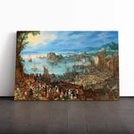 Big Box Art Canvas Print Wall Art Pieter Bruegel The Elder Fish Market | Mounted & Stretched Box Frame Picture | Home Decor for Kitchen, Living Room, Bedroom, Hallway, Multi-Colour, 24x16 Inch