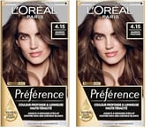 L’ORÉAL PARIS - Coloration Cheveux Permanente - Longue Durée & Lumineuse - Couvre 100% des Cheveux Blancs - Préférence - Nuance : Caracas (4.15), Marron Profond (Lot de 2)