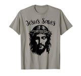 Beautiful Jesus face crown of thorns Christian Faith Saves T-Shirt