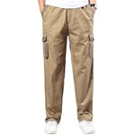 Husmeu Pantalon Homme Cargo 100% Coton Pantalon Multipoches avec Cordon Elastique Grande Taille Jaune XXL