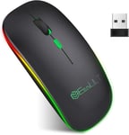 Bluetooth Souris sans Fil,2.4G Rechargeable Souris Silencieuse,Deux Modes(BT 5.1+2.4G USB-Nano),DPI 800/1200/1600 Réglable Compatible avec Windows7/8/10/XP,Mac iOS(Noir)