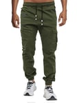 LIUPMWE Hommes Pantalon Chino Cargo Pantalon de Jogging Hommes Coton Casual Sweatpants Hommes Pantalons de Loisirs Taille élastique avec des Poches de Cordon de Serrage,XL,Vert-New