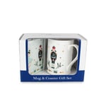 Nutcracker Bone China Mug & Glass Coaster Gift Set - Dark Blue Soldier Xmas