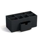 Bigso Box of Sweden VENDELA Organiseur de bureau avec 7 compartiments et tiroir - Boîte de rangement en panneau de fibres et papier - Set de bureau pour fournitures de bureau - Gris foncé