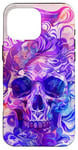 Coque pour iPhone 16 Pro Max Aquarelle violette ethnique horreur bleu feu flamme crâne