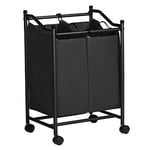 SONGMICS 2-Bag Rolling Laundry Sorter, Laundry Basket on Wheels, Hamper with Removable Bags, Total Capacity 90L, Black LSF002BK