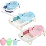 Baignoire Pliable Pour Bébé - Avec Bouchon de Vidange & Affichage de la Température & Coussin de Siège - pieds Antidérapants (Bleu) - Randaco