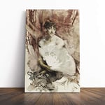 Big Box Art Canvas Print Wall Art Giovanni Boldini Woman with a Fan | Mounted & Stretched Box Frame Picture | Home Decor for Kitchen, Living Room, Bedroom, Hallway, Multi-Colour, 30x20 Inch