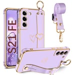 GUAGUA Coque Samsung Galaxy S21 FE 5G avec Cordon et avec Bracelet comme Un Support,Coque AntiChocs en TPU Souple,Housse Lanière pour Samsung Galaxy S21 FE 5G,Violet