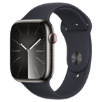 Refurbished Apple Watch Series 9 GPS + Cellular, 45mm Graphite Stainless Steel Case with S/M Midnight Sport Band