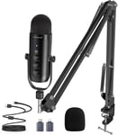 Kit Microphone USB, Micro à Condensateur de Studio pour PC Telephone Gaming, kit Micro Podcast avec Adaptateur pour Phone, Bouton muet/Gain/Echo, Bras Micro, pour Streaming, Aufnahme, PS4&5.[G9]