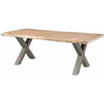 Table à manger 180x90 en bois de manguier laqué beige pieds en x gris freeform 5 - beige