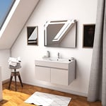 Ensemble Meuble de salle de bain blanc 80cm suspendu a portes + vasque ceramique blanche + miroir