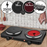 Jago® Plaque de Cuisson - Double, Portable, 2500 W, Brûleurs : Infrarouge et Fonte, Aluminium et Vitrocéramique - Plaque Chauffante Électrique,