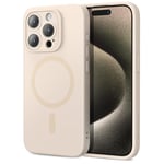 ESR Coque pour iPhone 15 Pro Max avec MagSafe, Charge Magnétique, Coque Fine en Silicone Liquide, Absorbant Les Chocs, Protection de l'écran et de l'appareil Photo, Série Cloud, Beige Clair