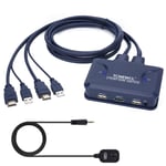 Commutateur Kvm Hdmi Usb 2 Ports,4K Hdmi Kvm Switch Sélecteur Avec Cable Fixe 1,2M Pour Brancher 2 Pc Sur 1 Écran Et Clavier,Souris,Scanner,Imprimante